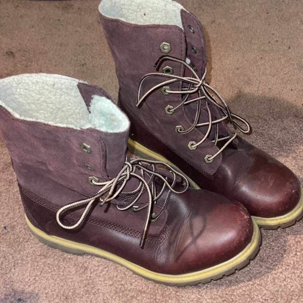 Timberland Jayne Fleece Women Tan Red Boots Leather Earthkeeper